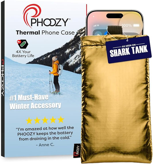 PHOOZY Apollo Thermal Phone Case | Insulated Phone Pouch Extends Battery Life 3X in Freezing Weather | Cold Resistant Drop Protection | Military Grade Water Resistant | Large | Gold
