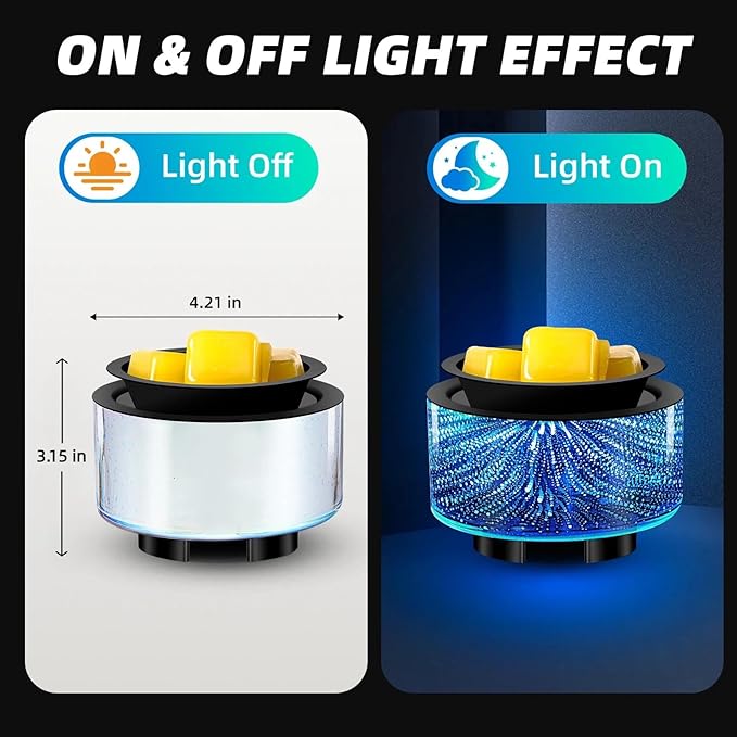 Wax Melt Warmer, Electric Wax Warmer for Scented Wax, All-in-One Candle Wax Melter with PTC Heating and 7 Color Lights, Glass Fragrance Oil Burner for Women Gifts(3D Fireworks)