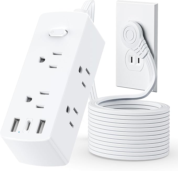 2 Prong Flat Extension Cord 10 FT, Olcorife 2 Prong to 3 Prong Outlet Adapter, Flat Plug Power Strip with 6 Outlets 3 USB Ports(1 USB C), 2000J Surge Protector, US to Japan Plug Adapter