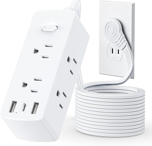 2 Prong Flat Extension Cord 10 FT, Olcorife 2 Prong to 3 Prong Outlet Adapter, Flat Plug Power Strip with 6 Outlets 3 USB Ports(1 USB C), 2000J Surge Protector, US to Japan Plug Adapter