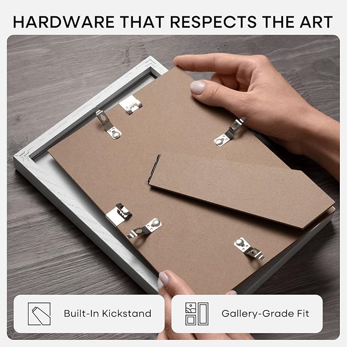 Homeforia 8x11 Picture Frame White, High End Oak 8 x 11 Wood Frames with Mat 6 by 9 Print, 8by11 Wooden Frame Matted to 6x9 inch Photo, 11x8 Wall or Tabletop Frames, Tempered Glass, Wall Kit, Set of 1