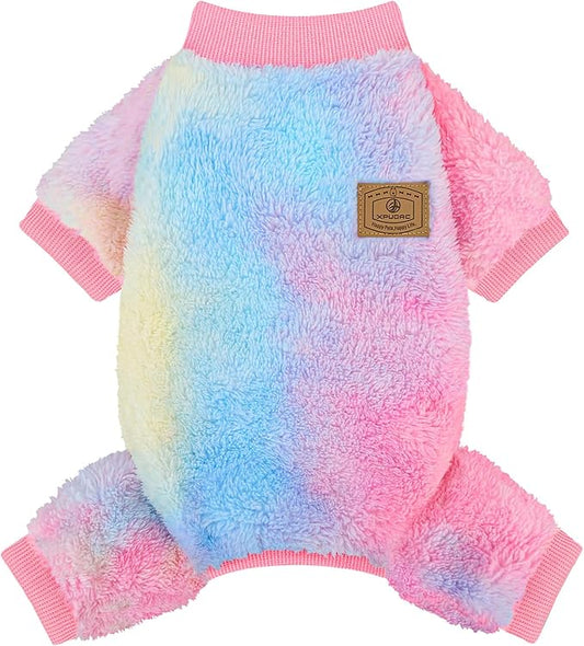 XPUDAC Dog Sweater, Dog Winter Clothes for Small Medium Dogs Girl Boy Fleece Doggy Pajamas for Winter Christmas, Tie-Dye02, Large