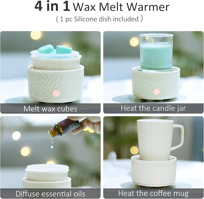 Wax Melt Warmer with Timer-3-in-1 Wax Melter Burner with Silicone Liner, Fragrance Warmer for Scented Candles, Wax Tarts, Essential Oils to Freshen Home Office, Auto Shut Off & Temperature Adjustment
