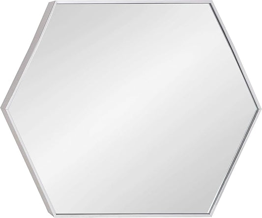 Kate and Laurel Rhodes Modern Hexagon Wall Mirror, 24.75 x 36.75, Silver, Chic Geometric Wall Mirror