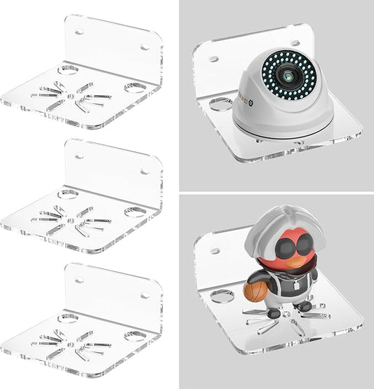 Sezanrpt Clear Acrylic Wall Shelf 3 Pack for Smart Security Cameras, Baby & Pet Monitors, Small Floating Shelf for Plants, Speaker, Dog Camera, with Cable Clips