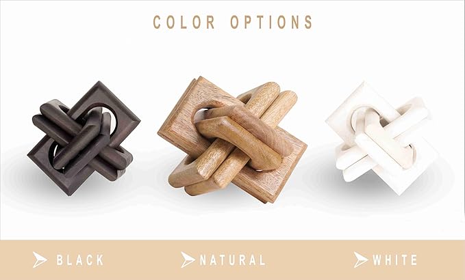 Boho Wooden Chain Links Decorative Object for Coffee Table & Shelf | Handmade Mango Wood Knot Sculpture | Rustic Modern Arch Décor for Living Room, Entryway, Console,Office Home Accent (Black)
