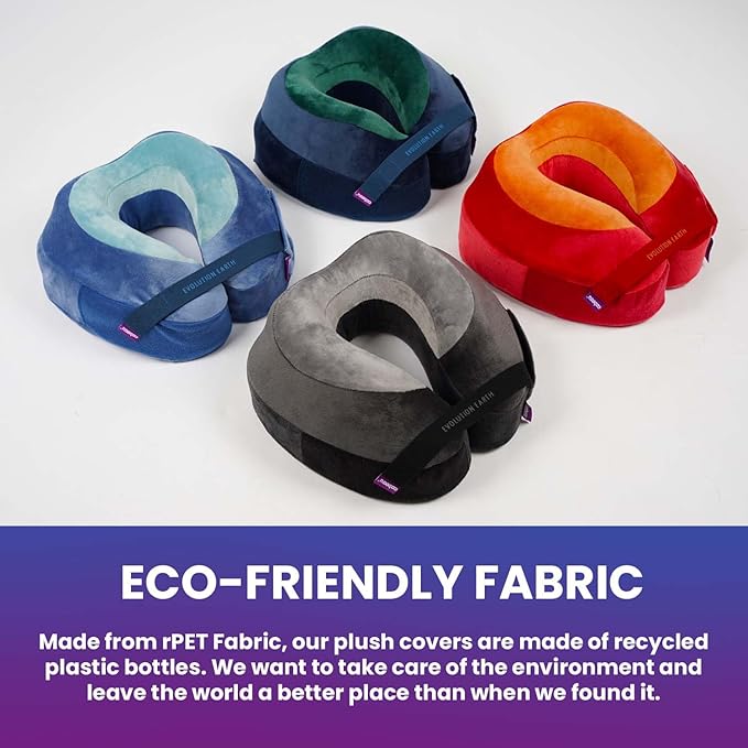 Cabeau Best Neck Pillow for Travel – Evolution Earth Deluxe – 360° Head, Neck and Chin Support for Sleeping – Sustainable Memory Foam - Removable, Washable Cover with Compact Carrying Case (Water)