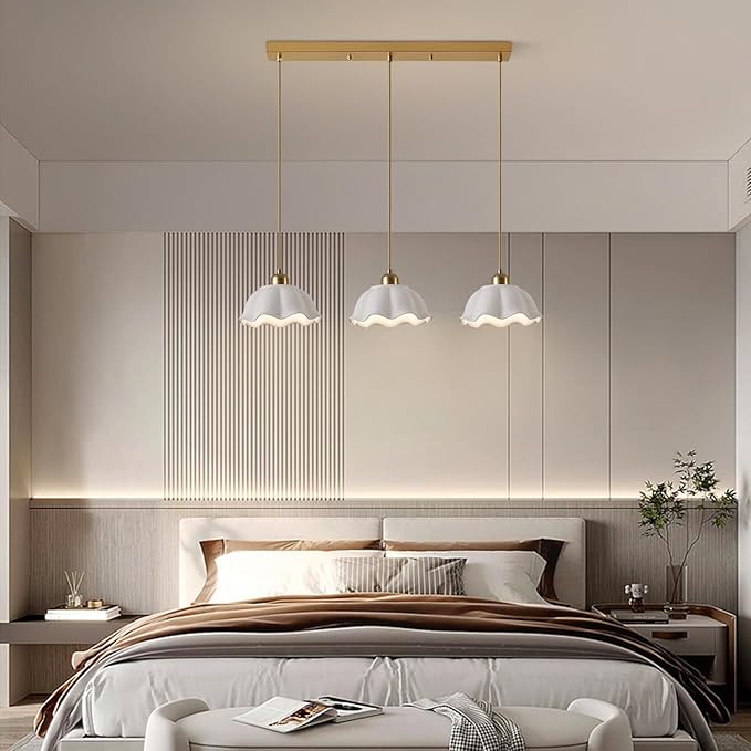 3-Light Hanging Pendant Light Fixtures Gold Kitchen Island Lighting Vintage Milk Glass Light Adjustable White Wave Ceramic Hanging Ceiling Light Nordic Retro Ceiling Lamp MPL11-3S GD