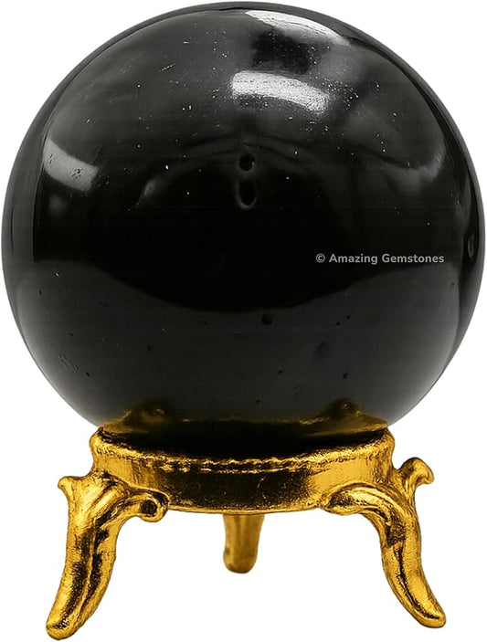 Amazing Gemstone Black Tourmaline Crystal Ball with Stand - 1.5" Inches Crystal Sphere Meditation Balls for Witchcraft and Decorative Balls