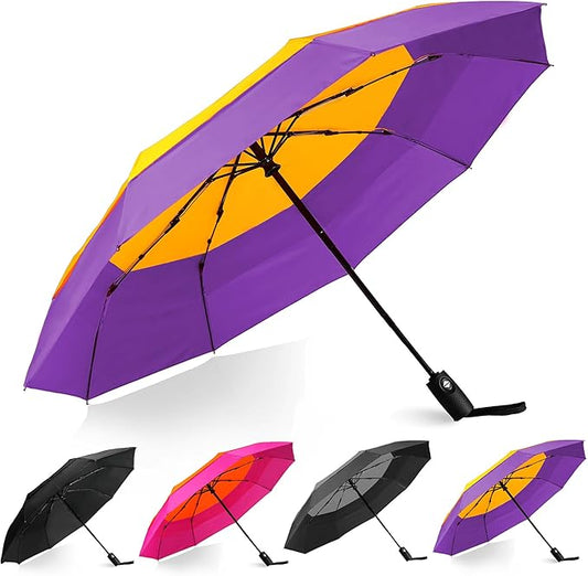 Khulula Windproof Compact Travel Umbrellas for Rain – Easy Auto Open Close, Automatic Durable Waterproof – Backpack, Portable, Lightweight Umbrellas for Travel