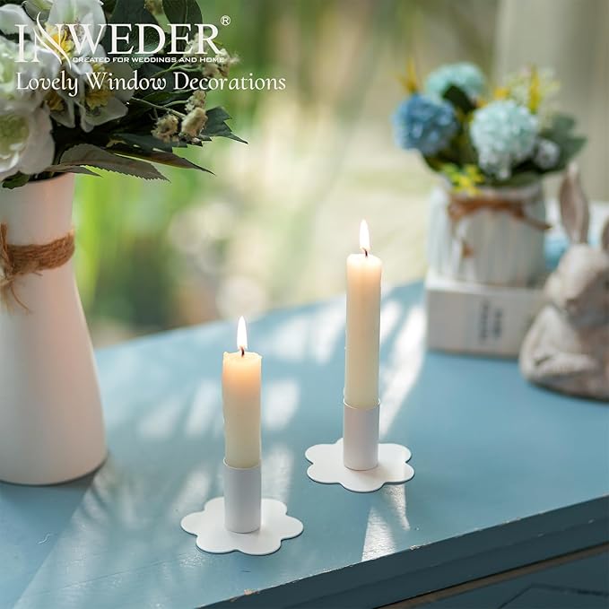 Candlestick Holders Taper Candle Holders: 2Pcs White Candle Holder for Table White Candlestick Holders Candle Sticks Holder Decor Home Flower Candle Holder Wedding Cute Small Candle Holders