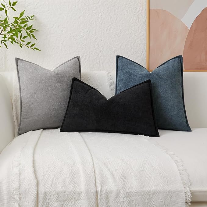 Kevin Textile Waterproof Decorative Pillow Covers Black 24x24 Inch Pack of 2 Soft Boucle Textured Euro Pillowcases Elegant Accent Pillows for Couch Sofa Chair Bed Home Decor Indoor Outdoor