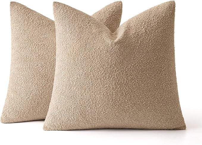 MIULEE 20x20 Inch Decorative Pillow Covers for Couch Bed Set of 2 Textured Boucle Neutral Winter Throw Pillows Khaki Accent Solid Cushion Pillowcases Sofa Livingroom Home Decor