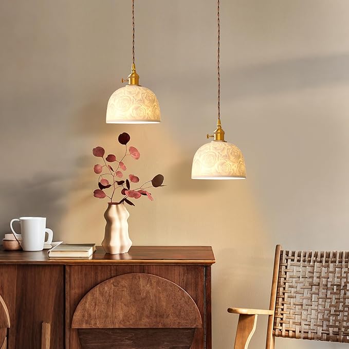 Vintage Ceramic Pendant Light, Mid Century Modern Mini Pendant Lighting, Farmhouse Vintage Ceiling Hanging Lamp, for Dining Room Girls Bedroom