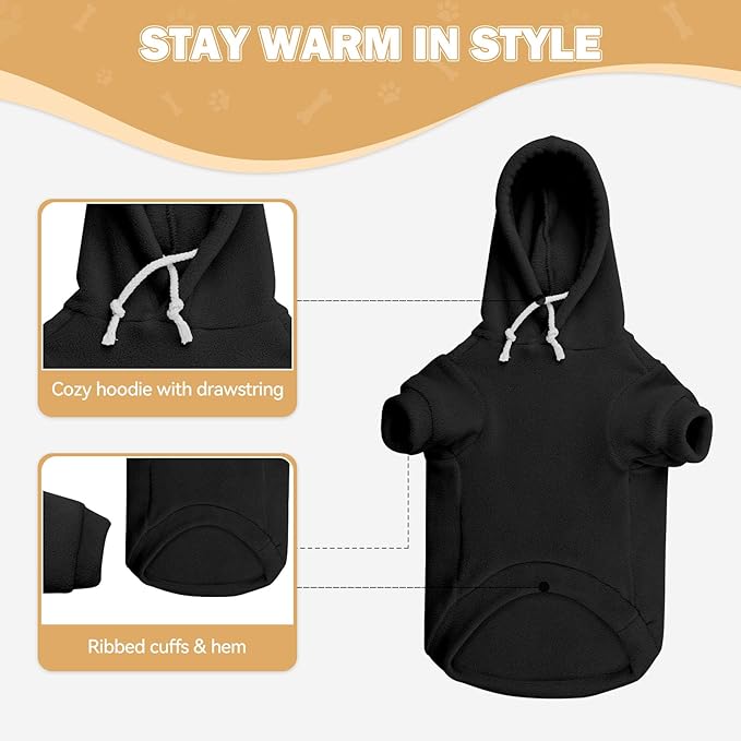 Dog Sweaters for Large Dogs,Dog Hoodie,Warm Fleece Sweatshirt with Hood & Pocket,Leash Hole,Cozy Cold Weather Pet Clothes Sweater Hoodie for Large Dogs(Black,XL)