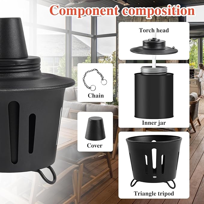 2 Pack Citronella Table Top Torches, 15oz Mini Fire Pit Tabletop Torch for Outside, Metal Tabletop Flame Torch Includes Long Lasting Wick and Snuffer for Yard, Patio, Deck, Garden, Party
