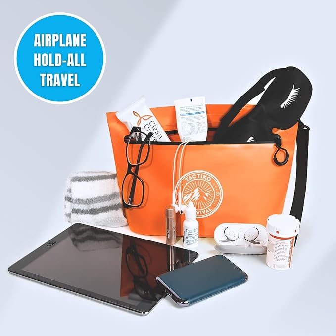 Tactiko 3L Water Resistant Pouch - Waterproof Material w/Splashproof Zipper - Hold All Zipper Bag for Storage, Toiletries, Travel, Beach, Cruise, Home (Orange)