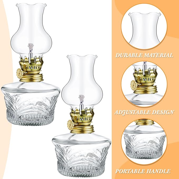 Yexiya 6 Set Vintage Glass Kerosene Lamp Rustic Oil Lamp Lantern Chamber Oil Clear Kerosene Hurricane with 6.6 ft Extra Wick for Indoor Use Lighting Decor Emergency (Ripple Style)