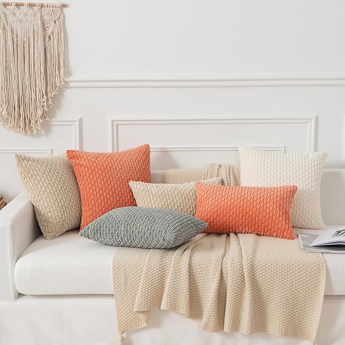 Kevin Textile Throw Pillow Covers Soft Corduroy Valentines Day Decorative Set of 2 Boho Striped Pillow Covers Pillowcases Farmhouse Home Decor for Couch Bed Sofa Living Room 12x20 Inch Coral Red