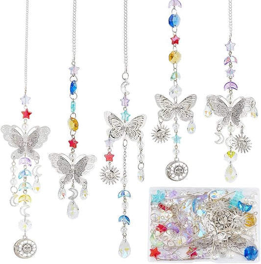 SUNNYCLUE 1 Box DIY 5 Sets Star Moon Suncatchers Kit Rainbow Maker Sun Catchers Butterfly Charms Hanging Suncatchers Glass Crystal Sun Catcher for Windows Indoor Outdoor Home Garden Decor Gifts