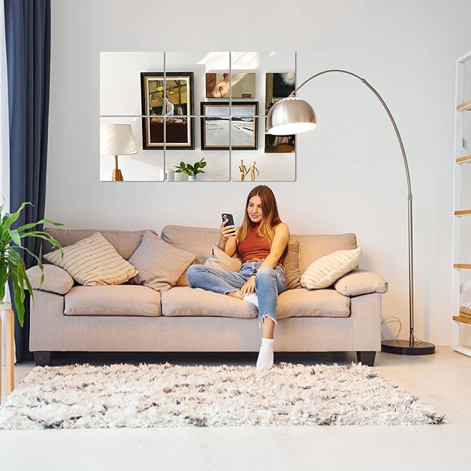 Abyssaly 10 Pack Acrylic Mirror Tiles, 11.8" x 11.8" Stick on Mirrors for Wall, Flexible Plastic Mirror Sheets Wall Stickers Small Espejos for Bedroom Home Gym Door