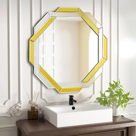 Bathroom Mirror Gold - 30”X30” Wall Mirrors Decorative, Beveled Edge Frameless Mirror for Wall Bathroom, Vanity Room, Bedroom, Living Room and Enterway