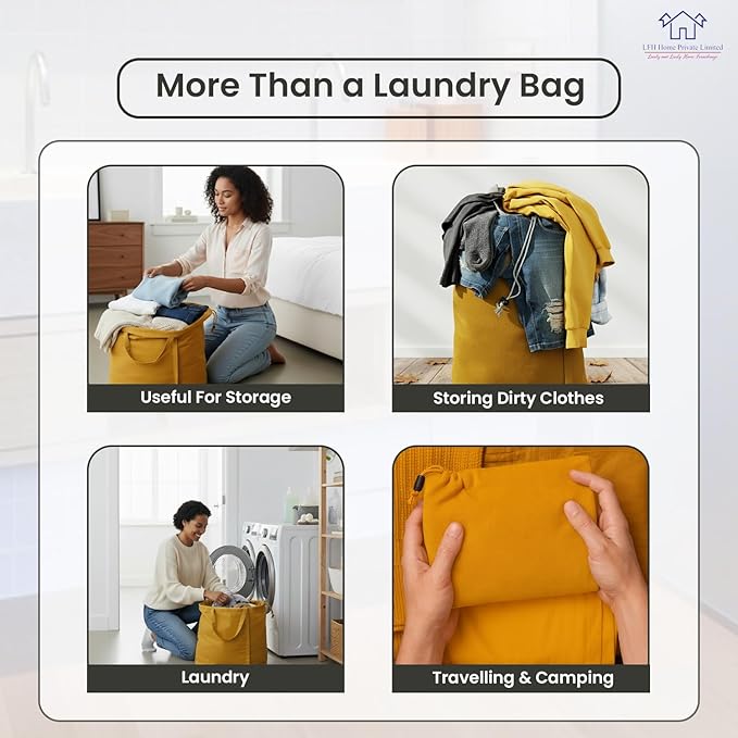 LFH Home Cotton Canvas Large Laundry Bag with Handle, Heavy Duty Drawstring Closure Washable Laundry Bags, School Travel, Home, Hotel, College Dorm, Organizer Sack, Toys Clothes 28x40-Yellow