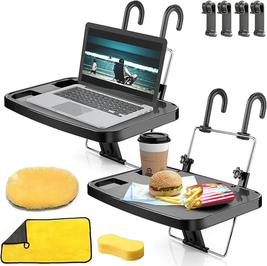 2 Pack Portable Foldable Car Seat Back Tray,Steering Wheel Tray for Eating, Drink, Laptop Stand Table (Black)
