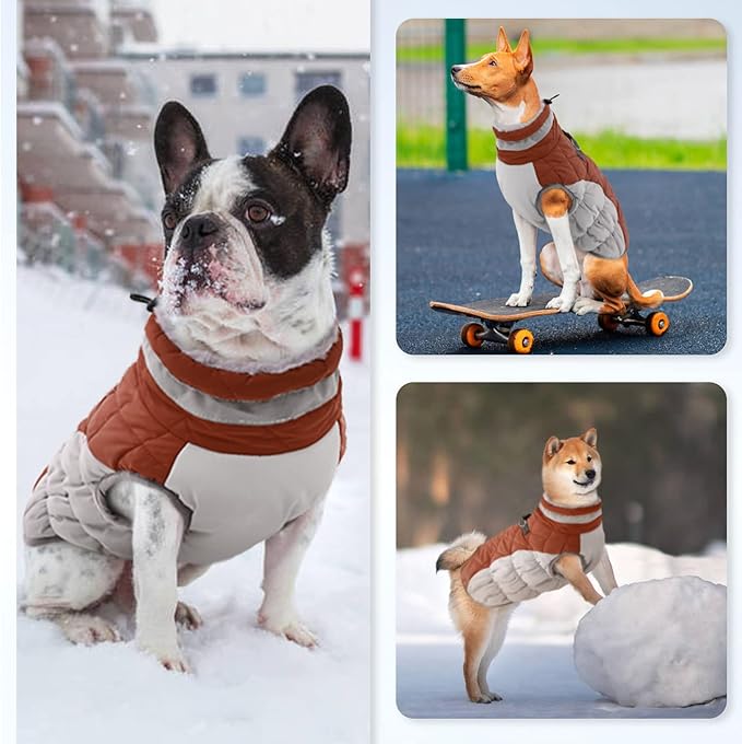 OUOBOB Dog Winter Jacket Cozy Reflective Waterproof Windproof Warm Pet Garment,Comfortable Cold Weather Fleece Apparel Outfits with Zipper Closure for Small Medium Large Dogs Puppy Walking,X-Large