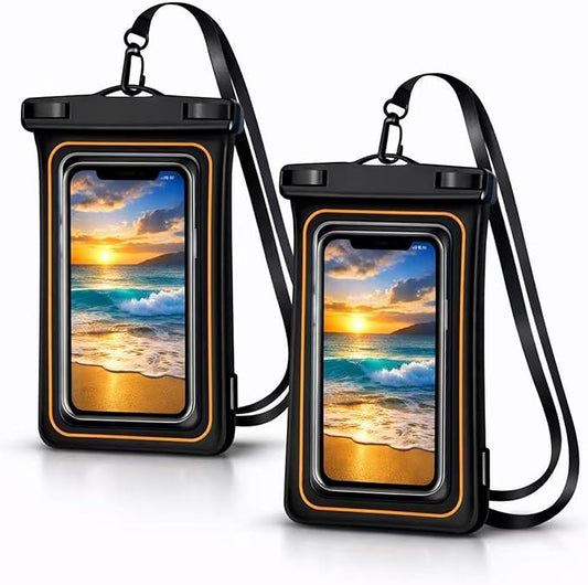 2-Pack IPX8 Floating Waterproof Phone Pouch, Dry Bag with Lanyard, Fits up to 7.2”, Compatible with iPhone 16/15/14/13 Pro Max, Galaxy S25/S24 Ultra, Pixel for Snorkeling, Kayaking(Black-Black)