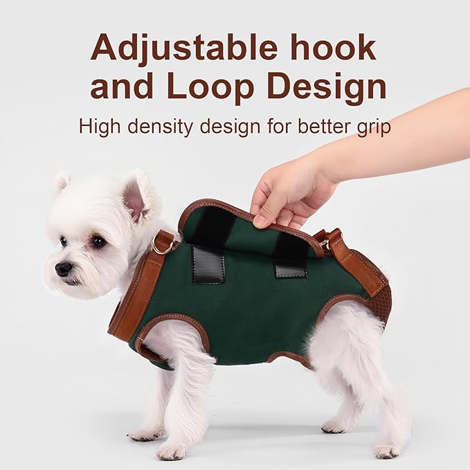 Wakytu Dog Lift Harness Dog Carrier Dog VES Harness Adjustable Dog Leash with Small Puppy Treat Bag（Green,L）