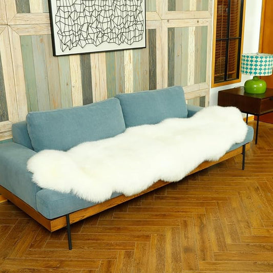 Genuine Sheepskin Rug New Zealand Luxury Lambskin Rug, Natural Fluffy Sheepskin Throw for Bedroom Living Room Children's Room - Premium Area Rug Chair Cover (2×6 Feet, Cream White)
