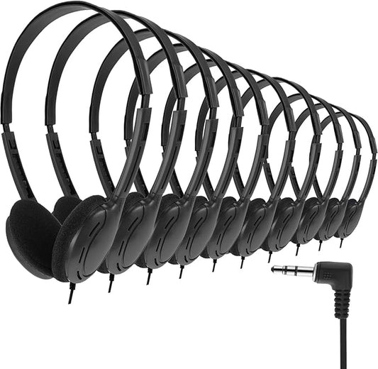 Yunsailing 30 Pack Bulk Over Ear Headphones Set On Ear Headsets Earphones with Adjustable Headband and 3.5mm Plug for Group Learning, Computer Lab, Library, Online Lesson (Black)
