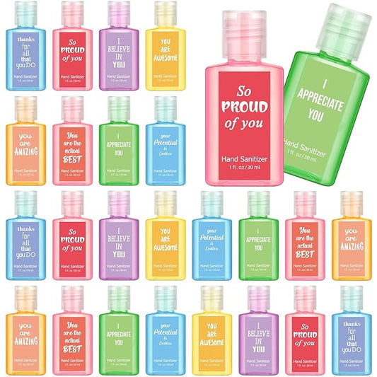 Frienda 24 Pcs Inspirational Hand Sanitizers Bulk Employee Appreciation Gifts Travel Size Scented Hand Sanitizers 1 oz Mint Watermelon Assorted Scents for Women Men Adults Christmas Stocking Stuffers
