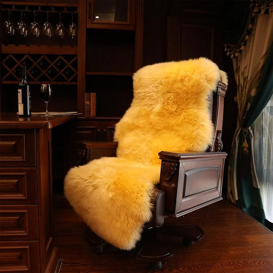 Genuine Sheepskin Rug New Zealand Luxury Lambskin Rug, Natural Fluffy Sheepskin Throw for Bedroom Living Room Children's Room - Premium Area Rug Chair Cover (Yellow, 2×6 Feet)