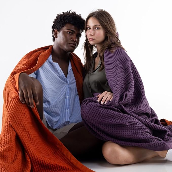 Salt Earth GOTS Certified 100% Organic Cotton Throw Blanket, 60" X 80" Blankets & Throws for Bed, Throw Blanket for Couch,Modern & Cozy Blanket, All Season Waffle Blanket, Soft Blanket (Plum Perfect)