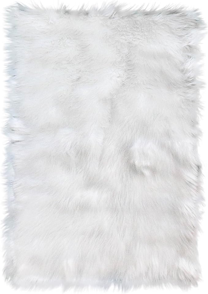 Super Area Rugs White Faux Sheepskin Rug, Large 6 x 9 Feet Living Room Rug, Soft Carpet for Bedroom, Machine Washable Floor Covering
