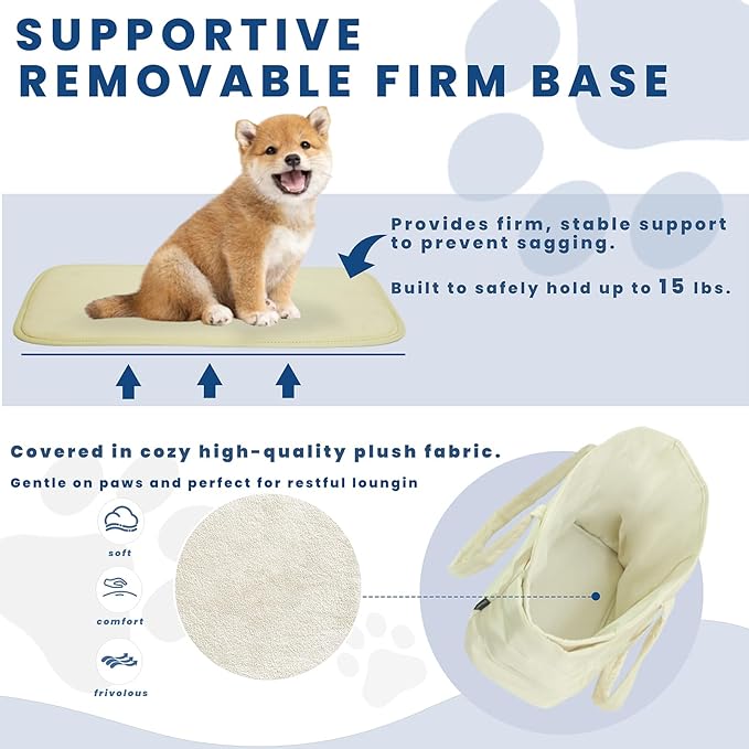 STRAODTIC Lightweight Dog Purse Carrier for Small Dogs Under 15 lbs, Puffy Quilted Pet Carrier Tote for Puppies with Safety Leash Clip, Women's Hands-Free Dog Carrier Bag for Travel/Shopping (Beige)