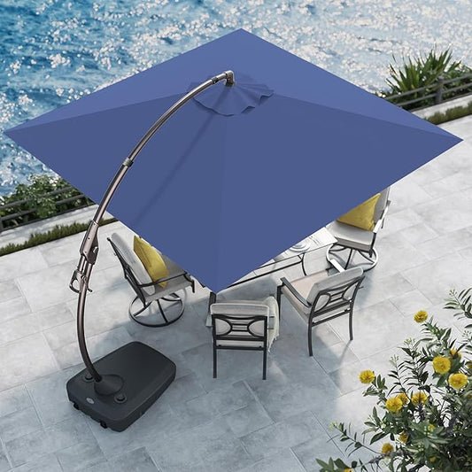 Grand patio 10x10 FT Patio Cantilever Umbrella with Base Outdoor Large Square Tilting Offset Umbrellas for Poolside Deck (Navy Blue, 10x10 FT)