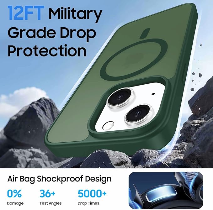 Ntwinro Magnetic for iPhone 13 & iPhone 14 Case (Compatible with MagSafe) with Detachable Wallet & Card Holder for 3 Cards [RFID Blocking] Military Grade Protective Slim Phone Cover, Green