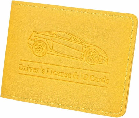 HARFINGTON Car Registration and Insurance Holder PU Leather Vehicle Glove Box Organizer Storage Accessories Car ID Holder with 4 Pockets for License ID Card Bank Card Documents, Yellow