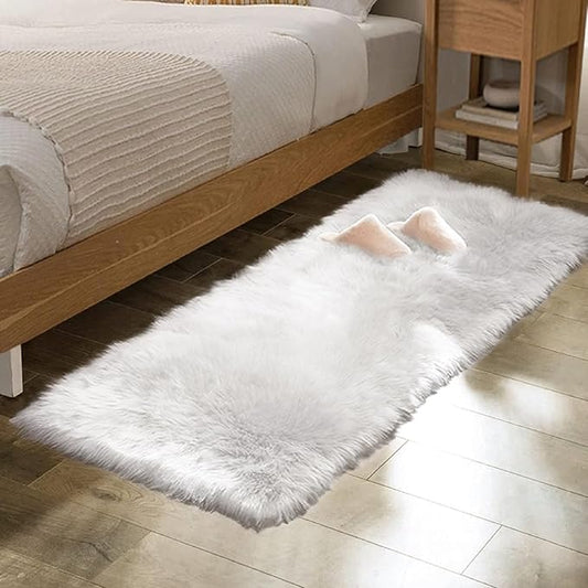 White Faux Sheepskin Fur Machine Washable Runner Area Rugs for Bedroom Living Room 2x6 Shag Rugs for Hallways Room Décor