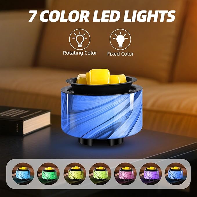 Wax Melt Warmer, Electric Wax Warmer for Scented Wax, All-in-One Candle Wax Melter with PTC Heating and 7 Color Lights, Glass Fragrance Oil Burner for Women Gifts (Gray Wave)