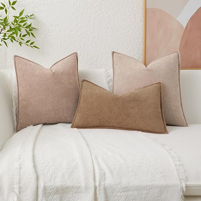 Kevin Textile Waterproof Decorative Pillow Covers Khaki 22x22 Inch Pack of 2 Soft Boucle Textured Euro Pillowcases Elegant Accent Pillows for Couch Sofa Chair Bed Home Decor Indoor Outdoor