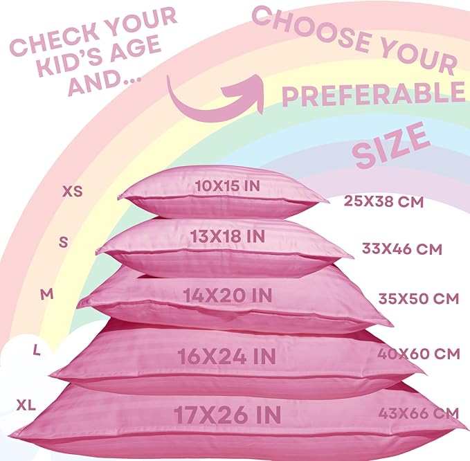 kinder Fluff Children Pillows (2pk) 17x26in- The only Pillow for Kids 300T Cotton Shell & Down Alternative Fill - Machine Washable, Ideal Pillow for Kids Above 12 Years- Pink- XL