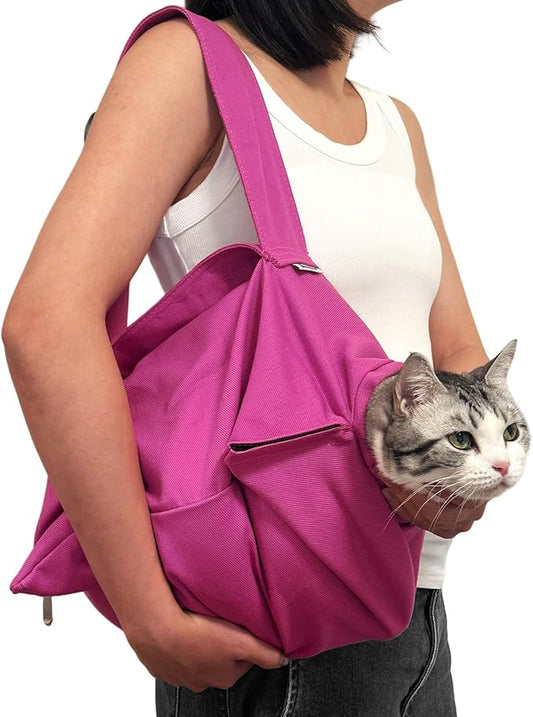 Amkune [Cozy Travel] Cat Carrier Pouch, Soft Cat Carrier for Small Cats, Carrying Sack, Restraint Bag for Nail Trimming, Vet Visits, Giving Meds, Dental Care, Car Travel - Magenta Pink