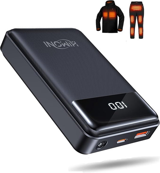 12V/5V 2A 3A 20000mAh Heated Jacket Battery Pack Compatible with SOLJIKYE, YHQ,Wulcea and Genovega, Portable Power Bank for 𝟓𝐕 USB Heated Jackets Vest Camping Chair (NOT for DC 7.4V)