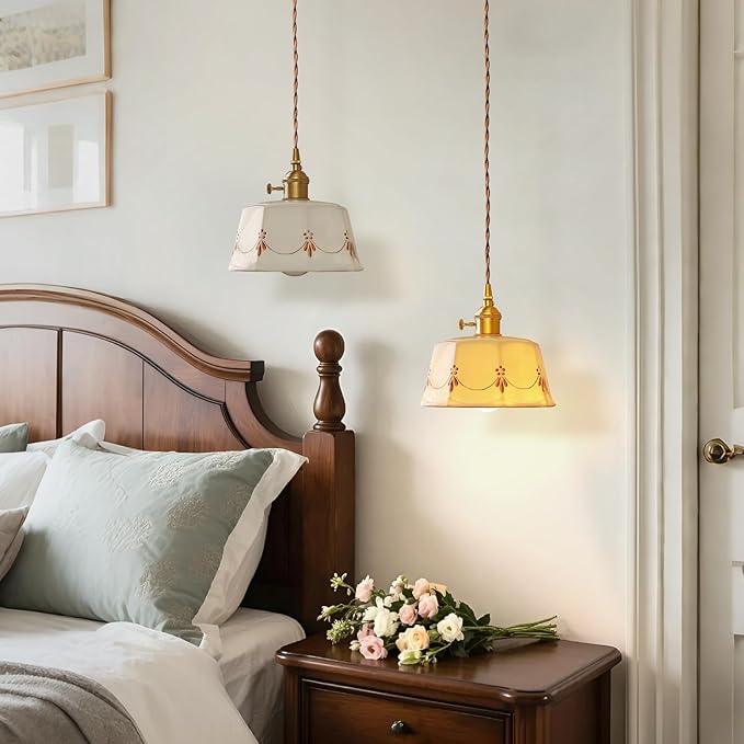Ceramic Pendant Light, Modern Ceiling Hanging Lamp with White Ceramic Lampshade, Adjustable Farmhouse Pendant Light for Kitchen Island Bedroom Restaurant
