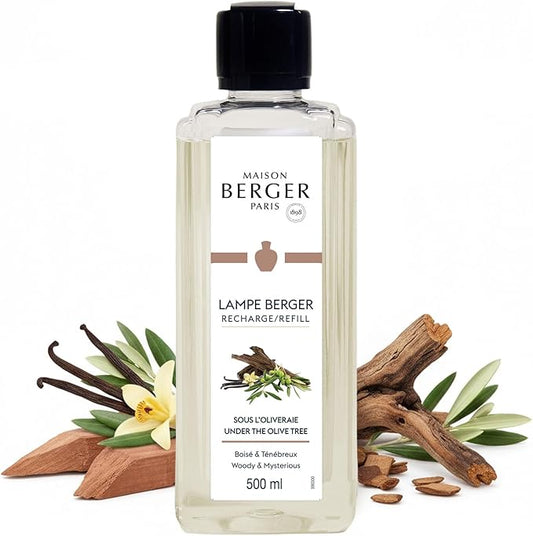 MAISON BERGER Under The Olive Tree Lampe Berger Refill, 500 ml (16.9 fl oz), Odor-Neutralizing Home Fragrance Oil Lamps, Jasmine, Oudh Wood, Myrrh, Leather, Cedarwood, Made in France