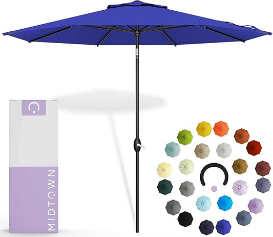 Midtown Umbrellas 10-Year-No-Fade - 6 Ft - UV Proof Royal Blue Fabric - Umbrella Outdoor Patio, Auto-Tilt Aluminum Frame Large Patio Umbrella for Garden, Pool & Deck - Black Pole